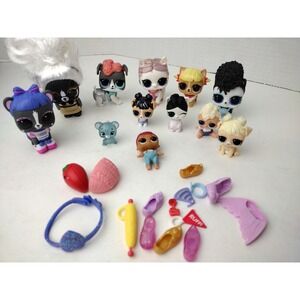 Lot Of 9 Lol Surprise Pets And  Tot Dolls Skunk Jive Stardust Ra Ra Accessories